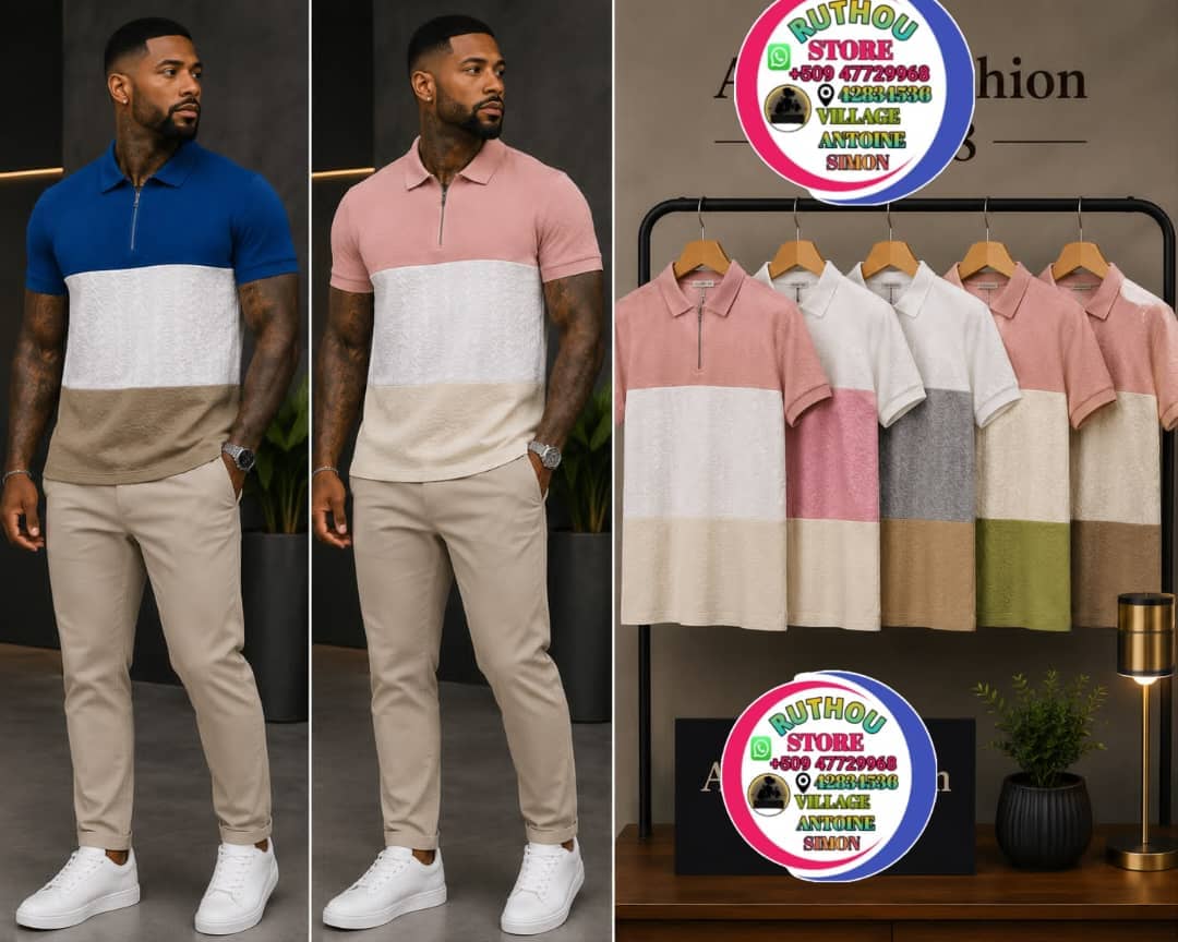 Polo Homme Color-Block avec Fermeture Éclair - Tissu Respirant et Anti-rides