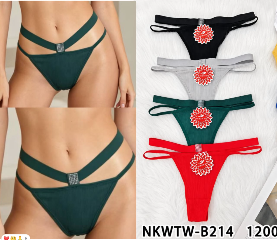 Tangas Lot de Tangas Côtelés à Doubles Brides et Boucle Strass NKWTW-B214